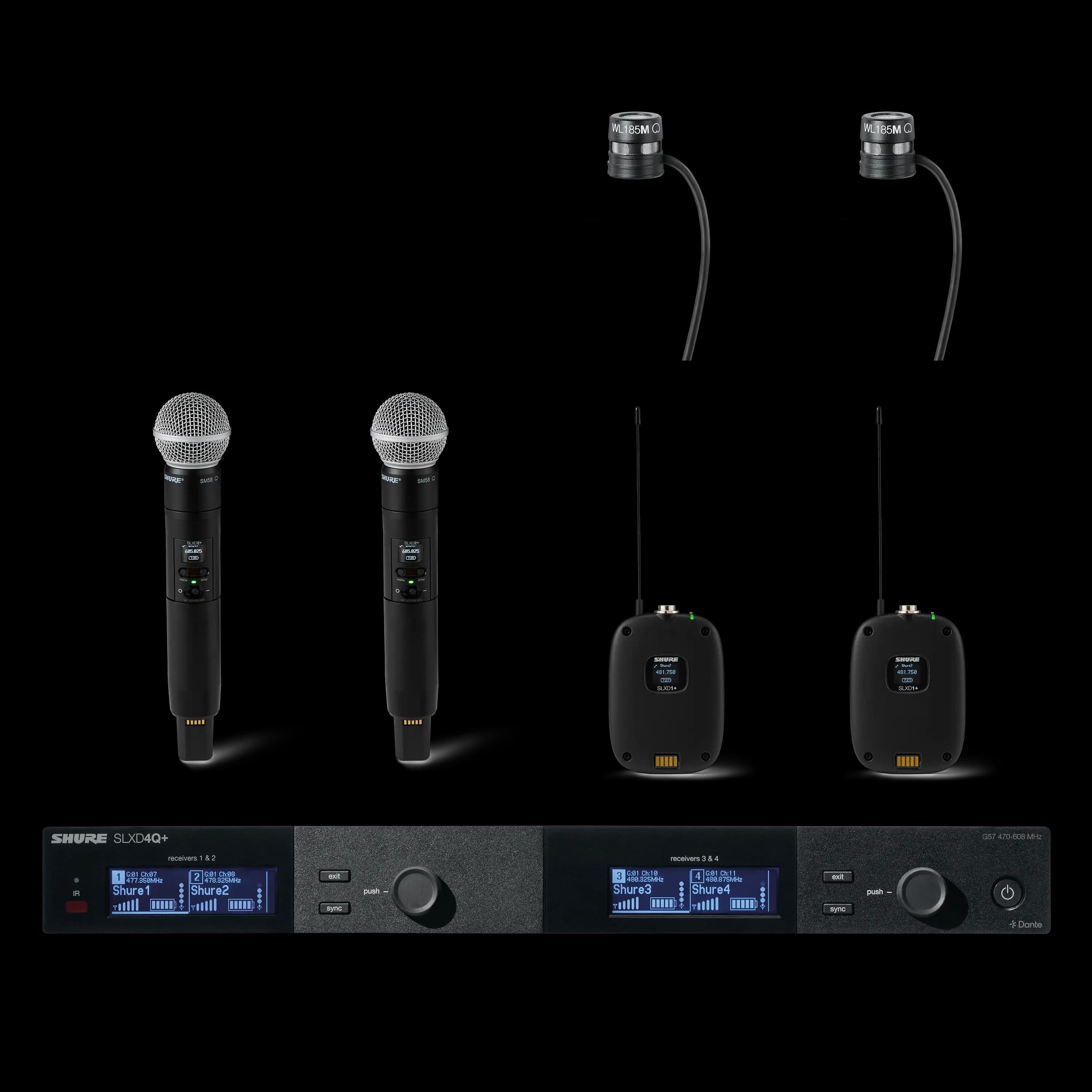 SHURE SLXD124Q+ Alıcı, Dante + Bodypack + El Verici + Yaka Mikrofonu Paketiyle birlikte - Görsel 1